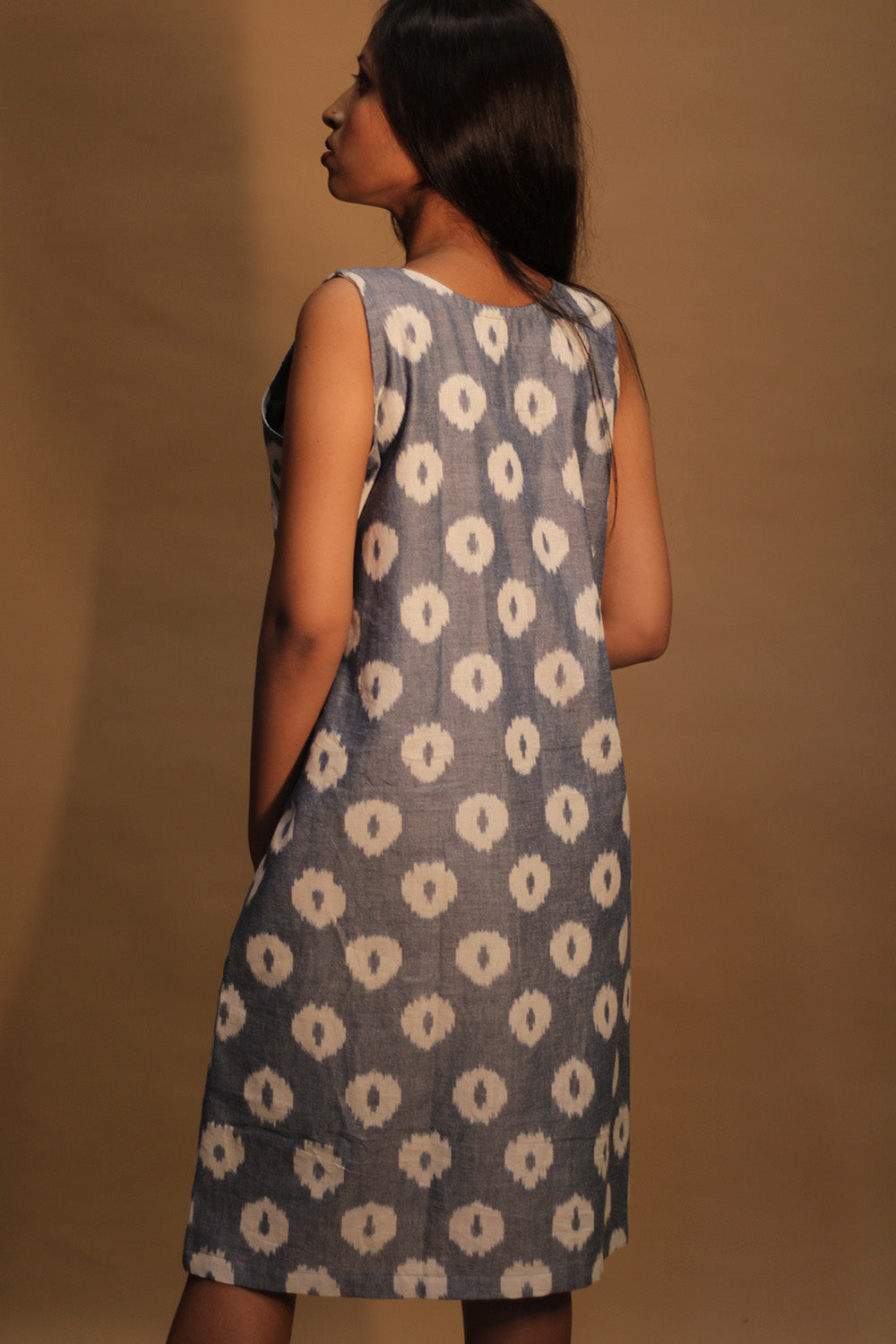 Amaira | Sleeveless Short Dress | Blue Ikkat