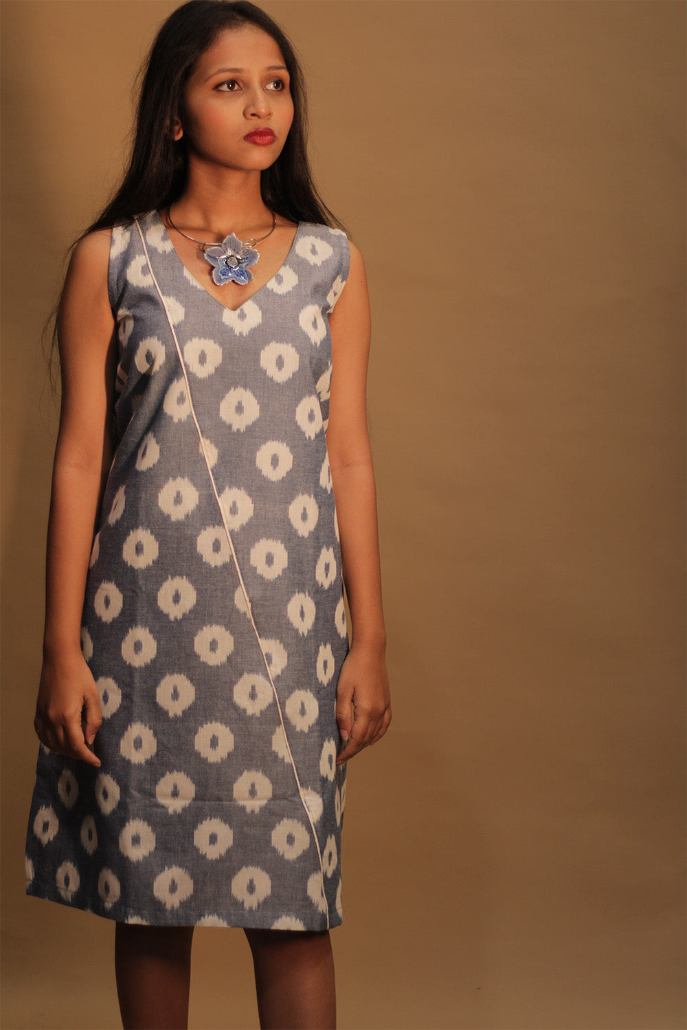 Amaira | Sleeveless Short Dress | Blue Ikkat