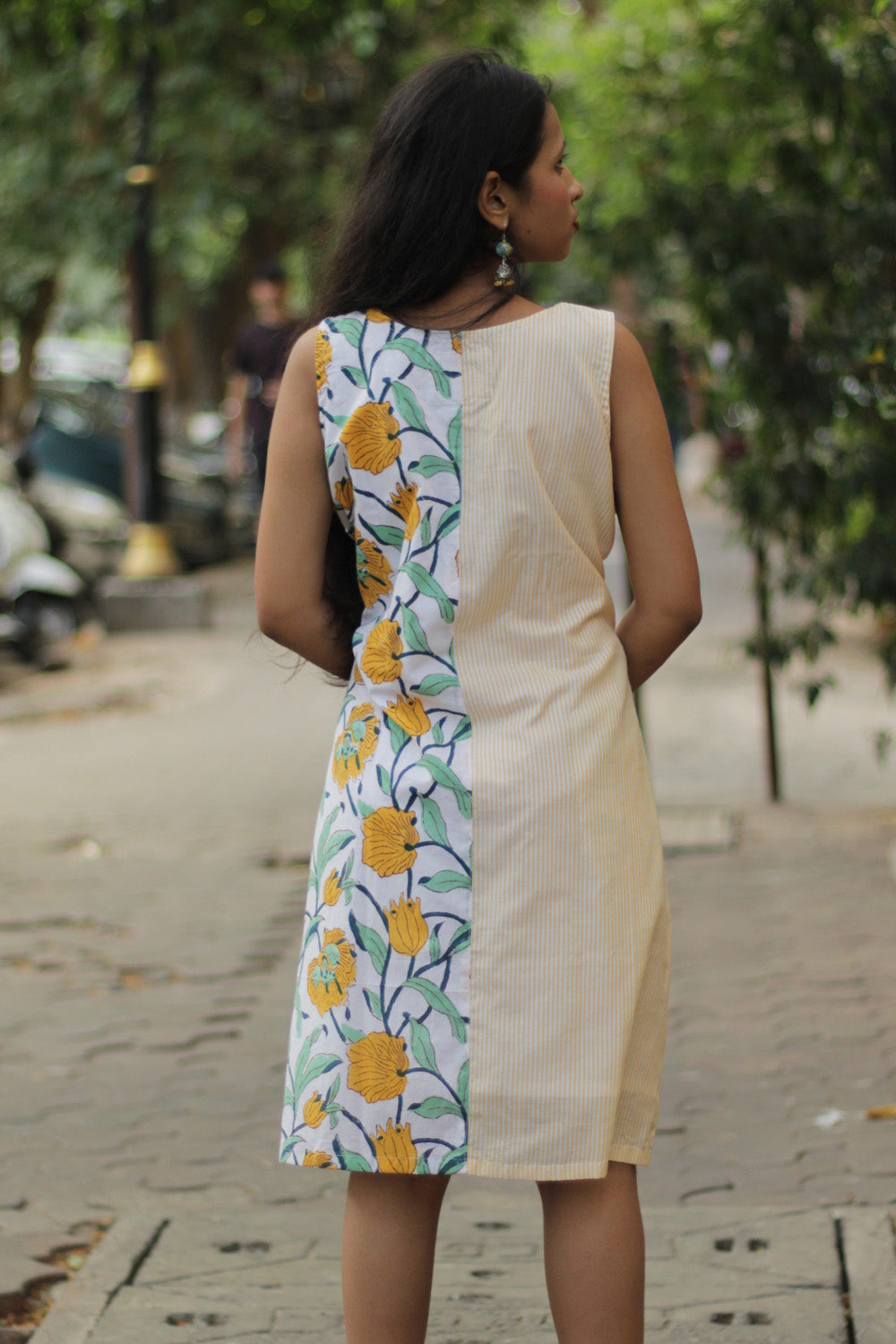Anaya | Short Dress | Sanganeri  Green & Yellow floral