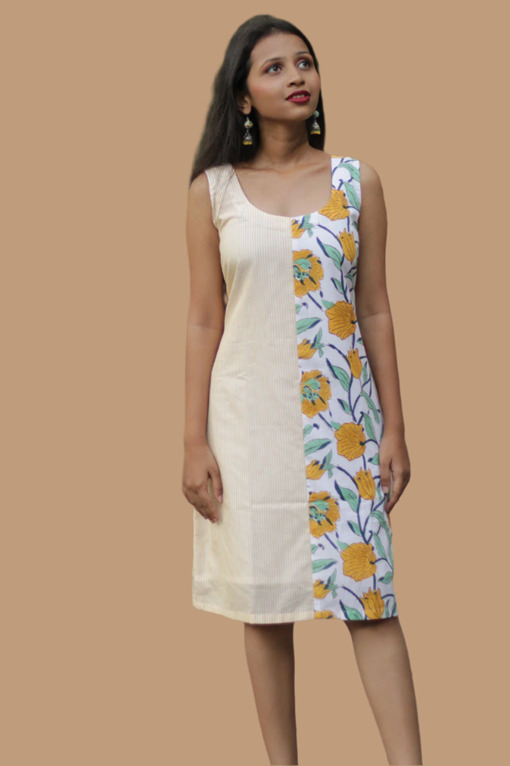 Anaya | Short Dress | Sanganeri  Green & Yellow floral