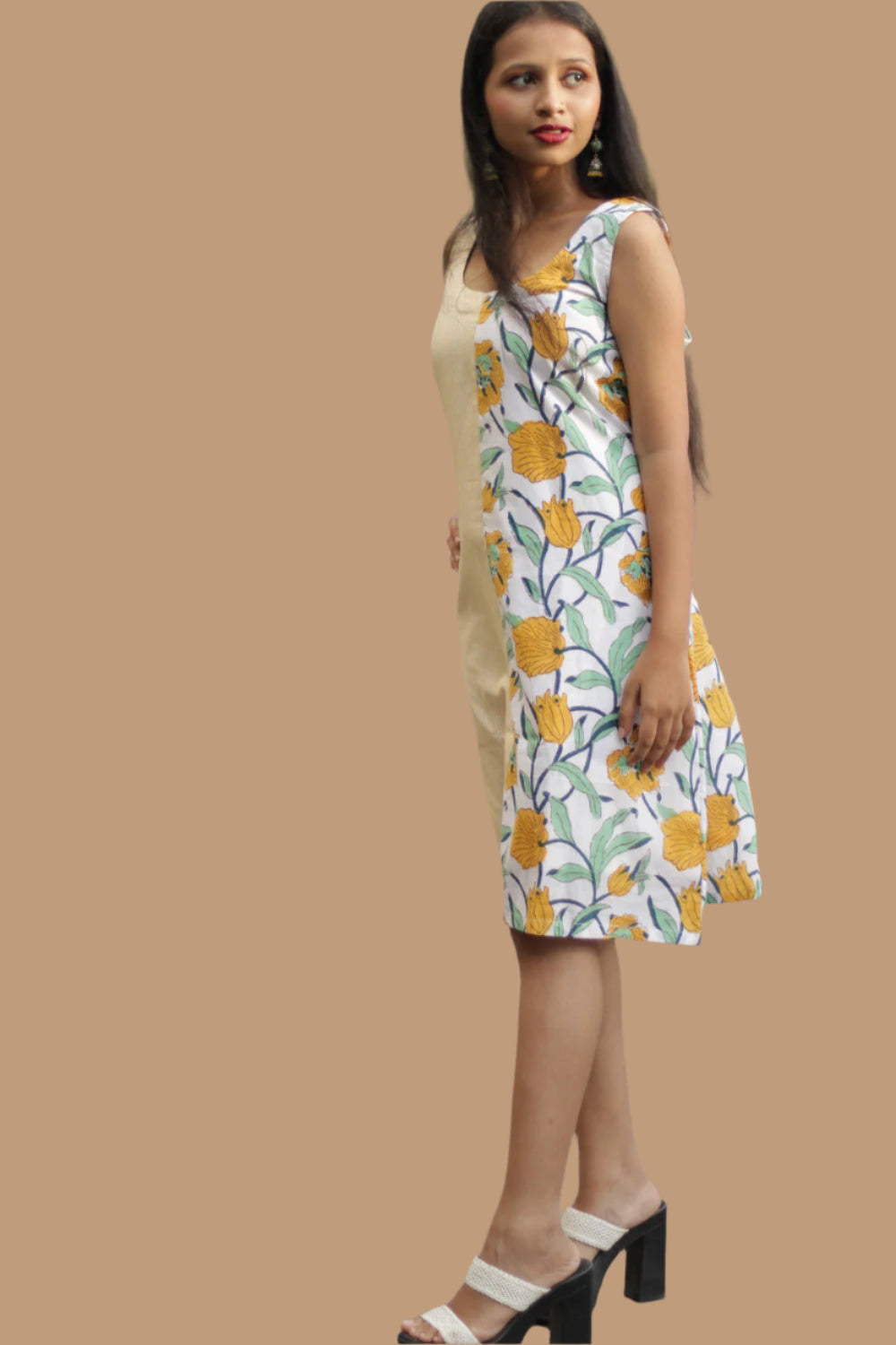 Anaya | Short Dress | Sanganeri  Green & Yellow floral