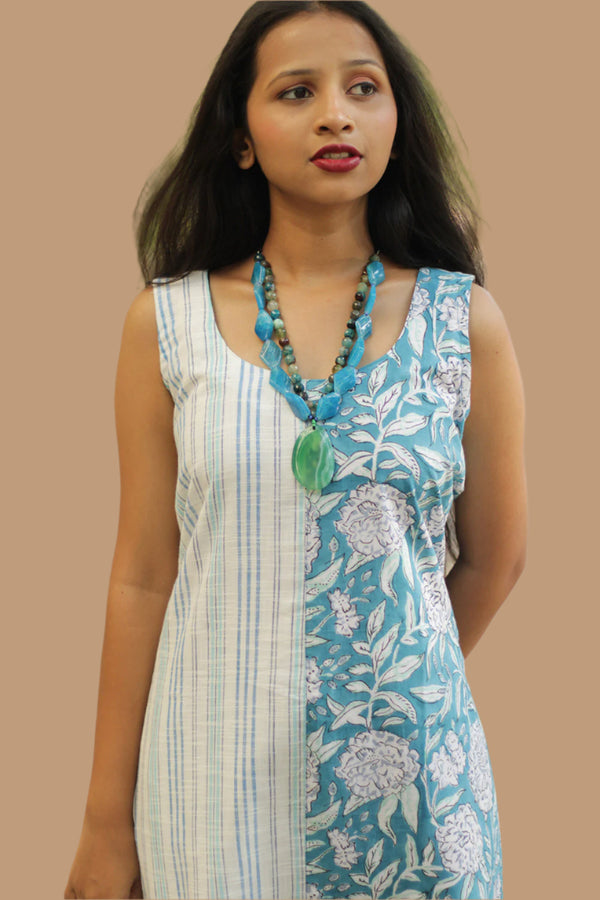 Anaya | Short Dress | Sanganeri Blue