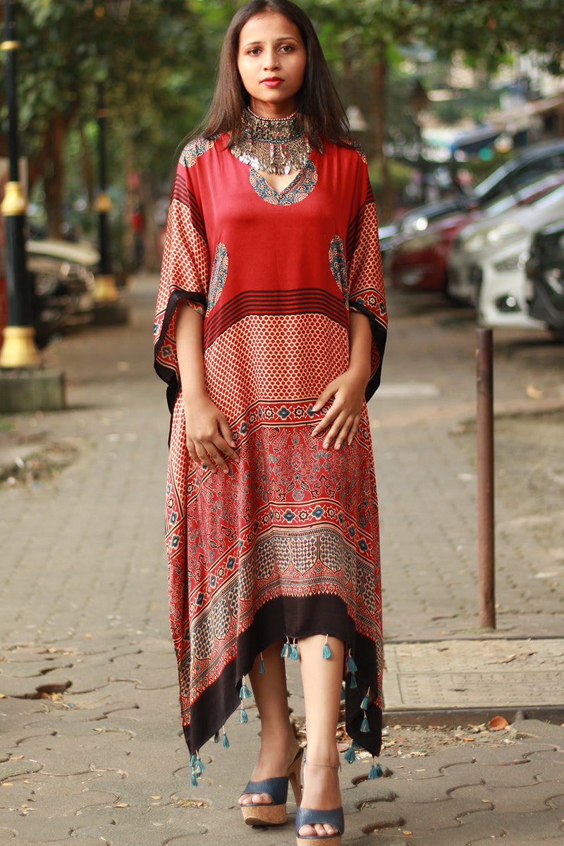 Sitaara | Modal Kaftan | Madder Circles Ajrakh
