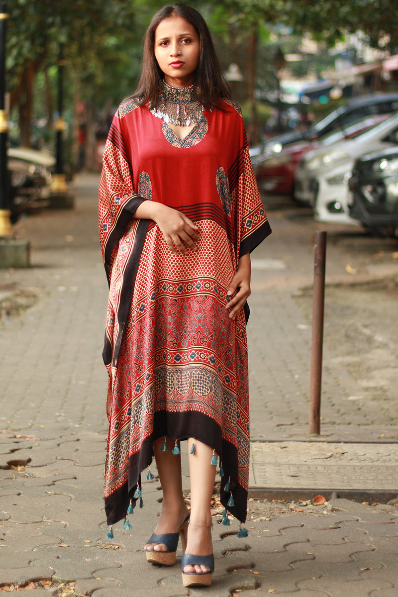 Sitaara | Modal Kaftan | Madder Circles Ajrakh