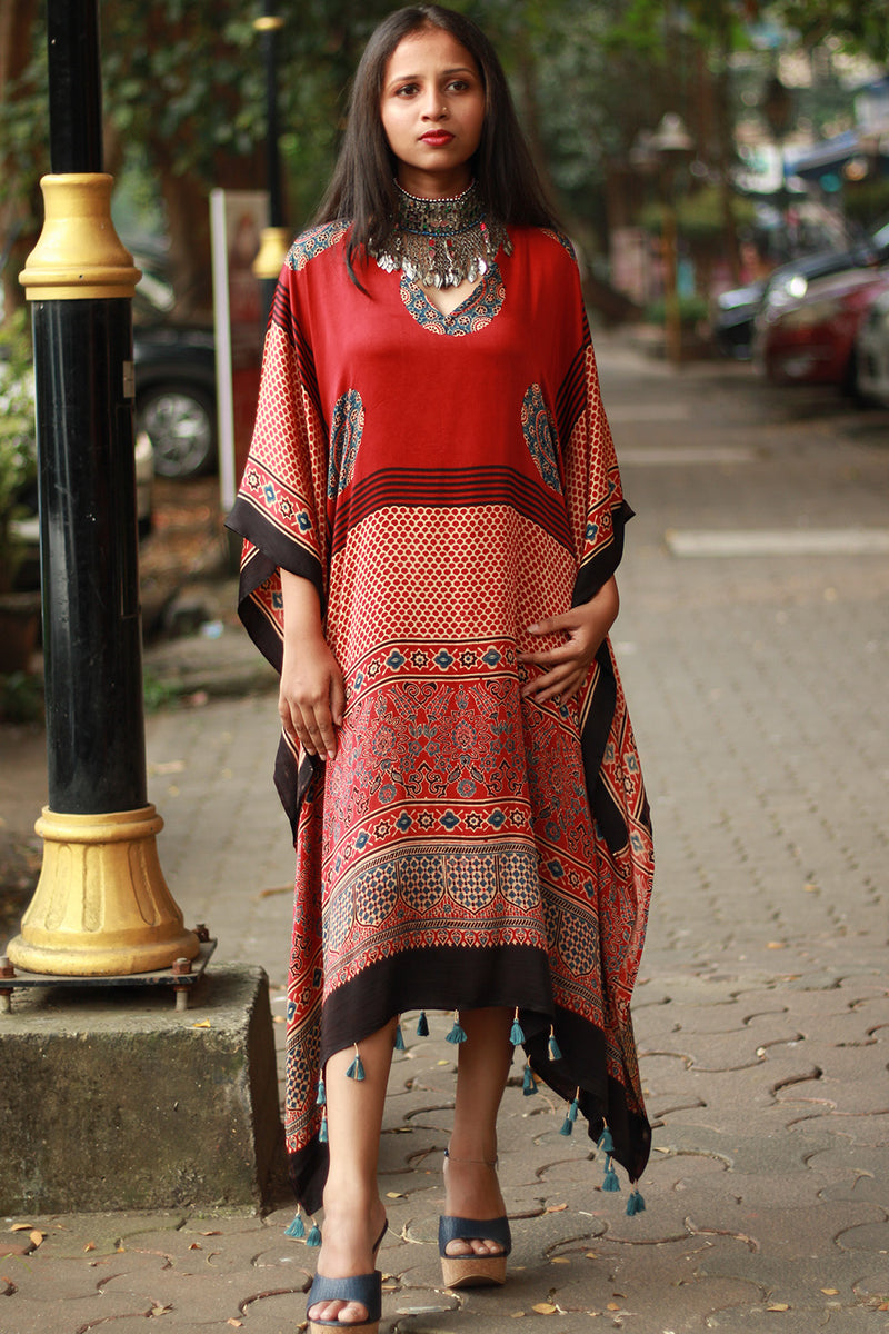 Sitaara | Modal Kaftan | Madder Circles Ajrakh