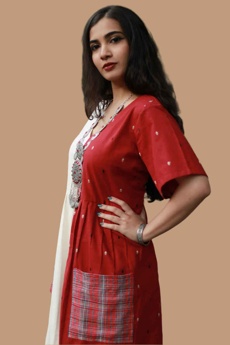 Cherry Frost | Short Dress | Handloom Cotton & Gamcha
