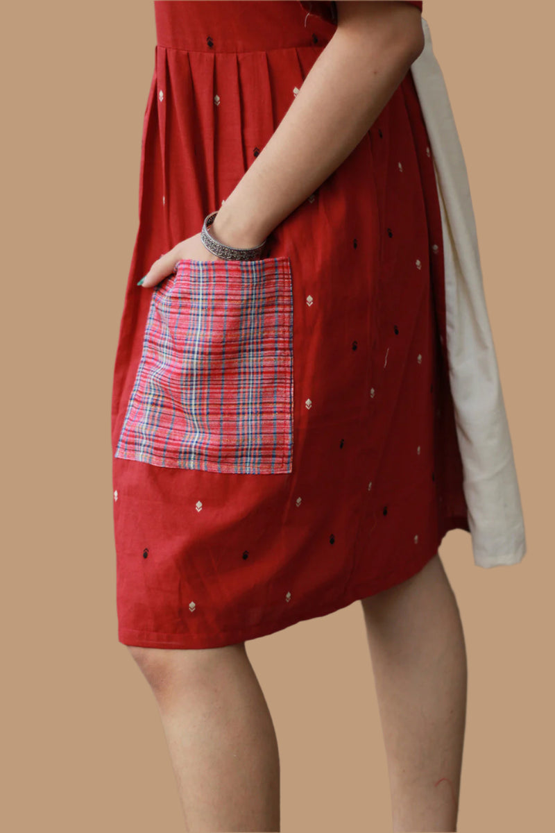 Cherry Frost | Short Dress | Handloom Cotton & Gamcha