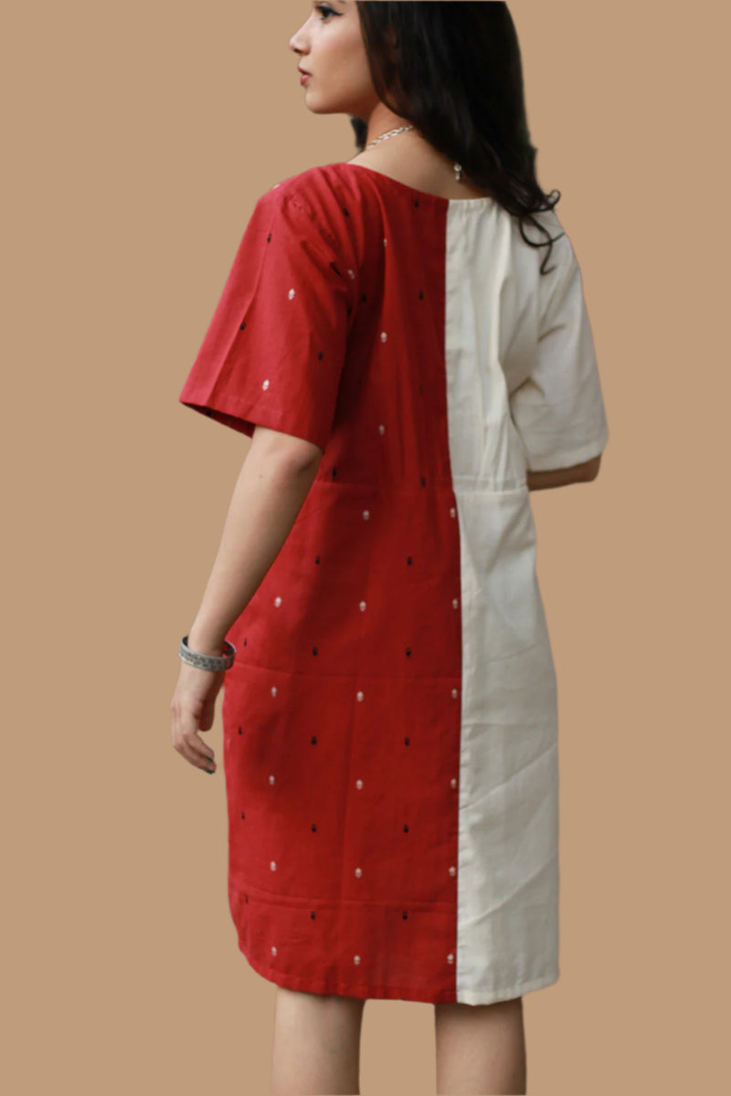 Cherry Frost | Short Dress | Handloom Cotton & Gamcha