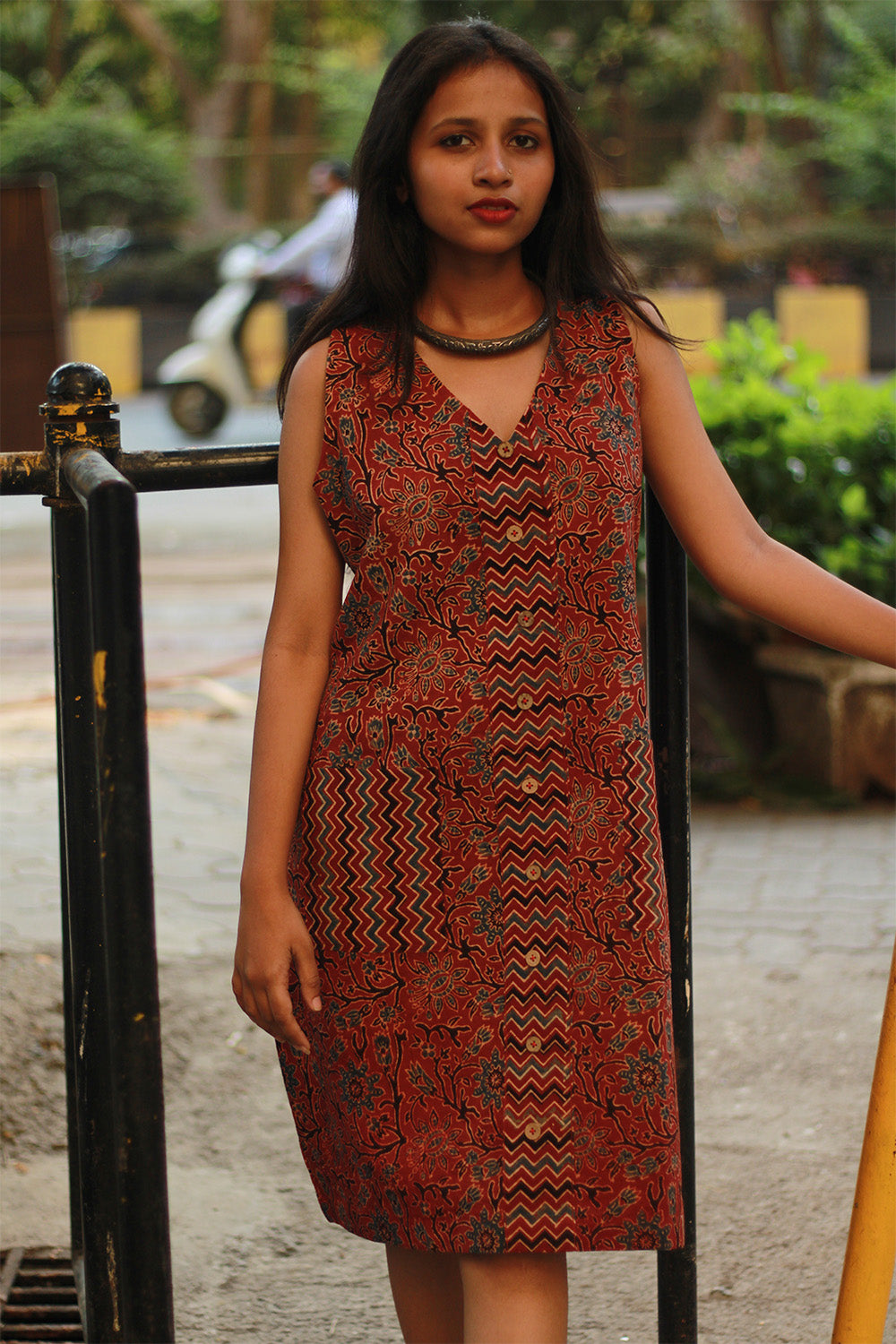 Titli | Short Dress | Rust Floral Ajrakh