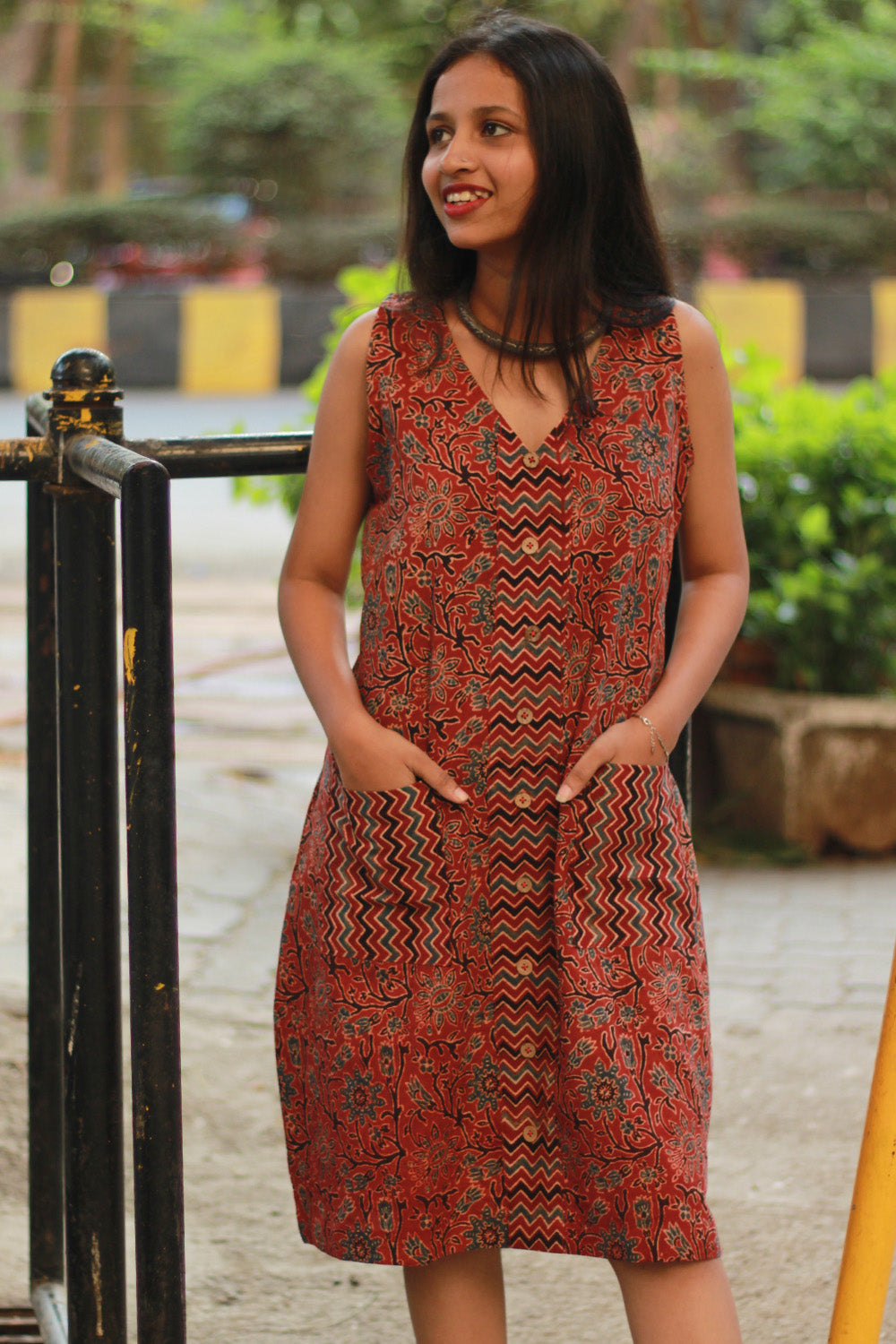 Titli | Short Dress | Rust Floral Ajrakh