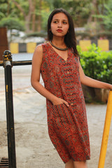 Titli | Short Dress | Rust Floral Ajrakh