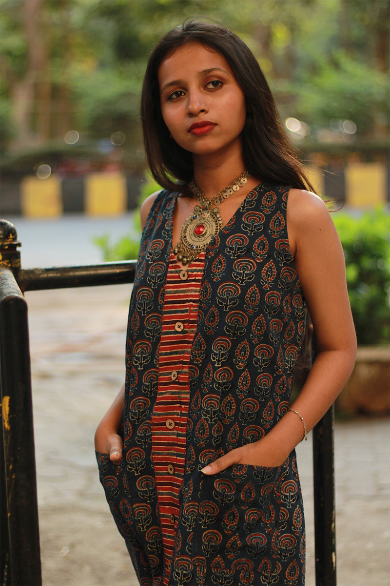 Titli | Short Dress | Blue Jardin Ajrakh