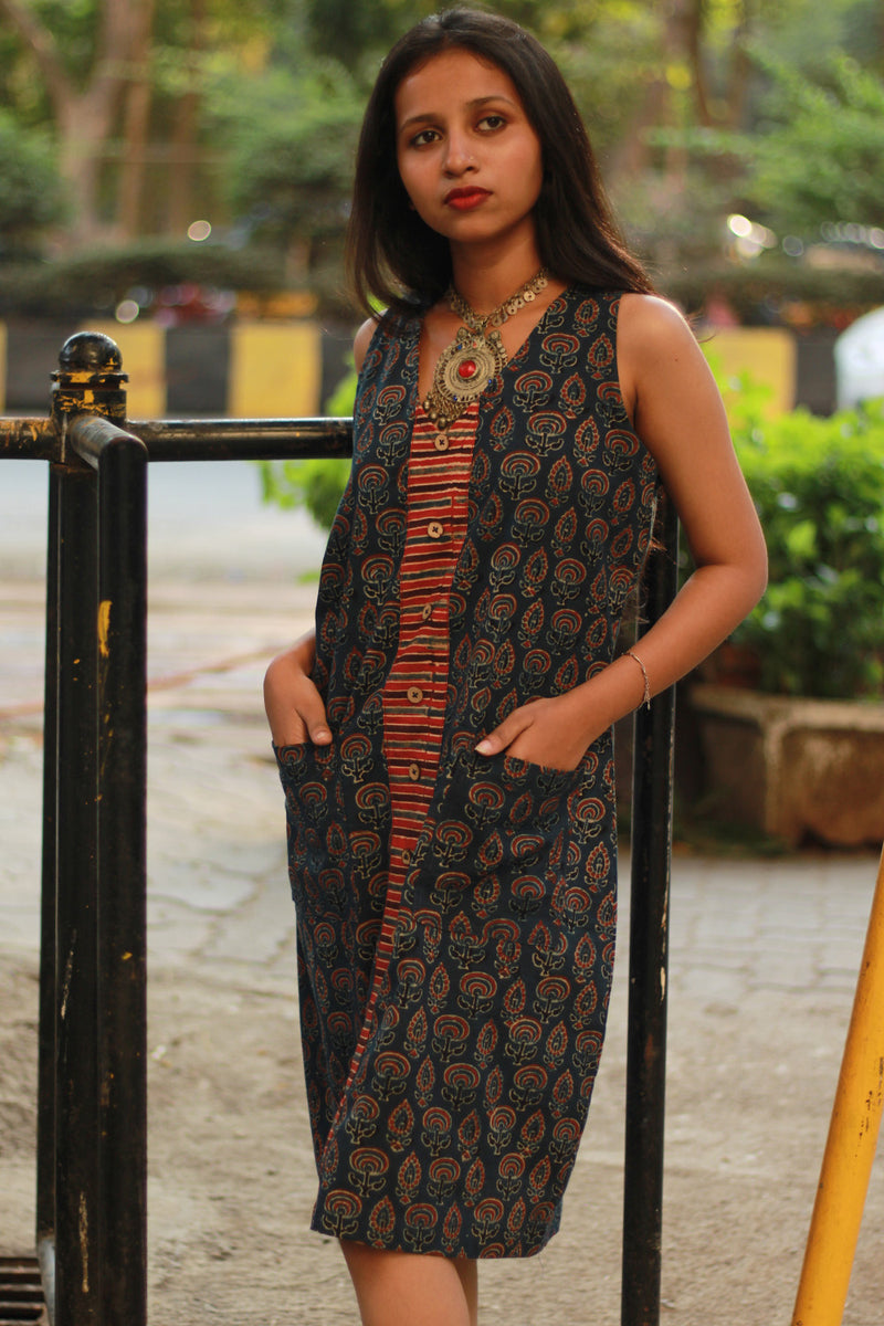 Titli | Short Dress | Blue Jardin Ajrakh