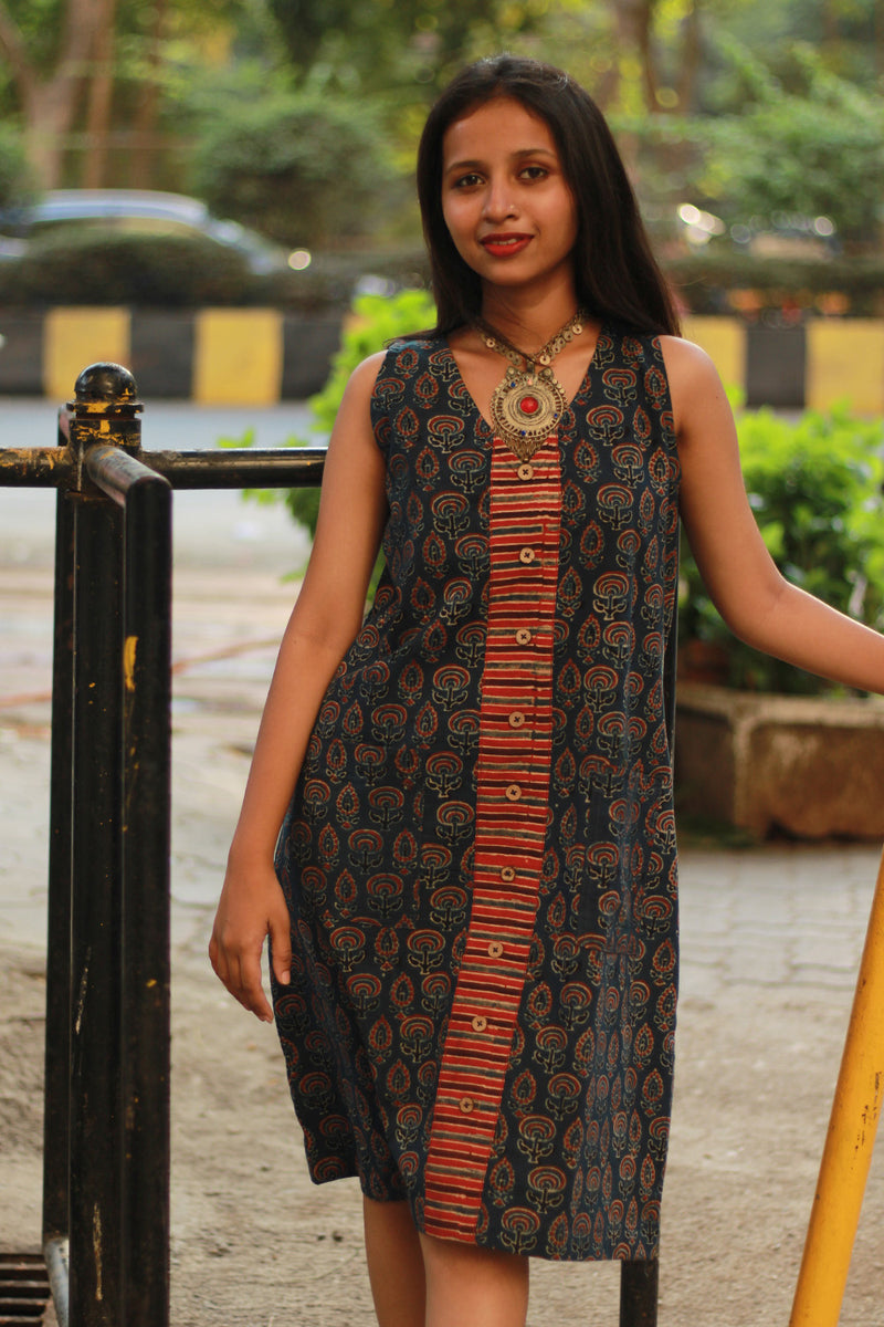 Titli | Short Dress | Blue Jardin Ajrakh