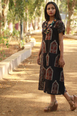 Sukoon | Midi Dress | Noir Universe with Jharokha Ajrakh