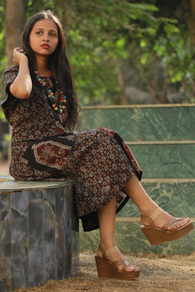 Sukoon | Midi Dress | Noir Universe with Jharokha Ajrakh