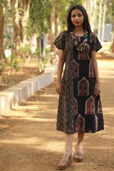 Sukoon | Midi Dress | Noir Universe with Jharokha Ajrakh