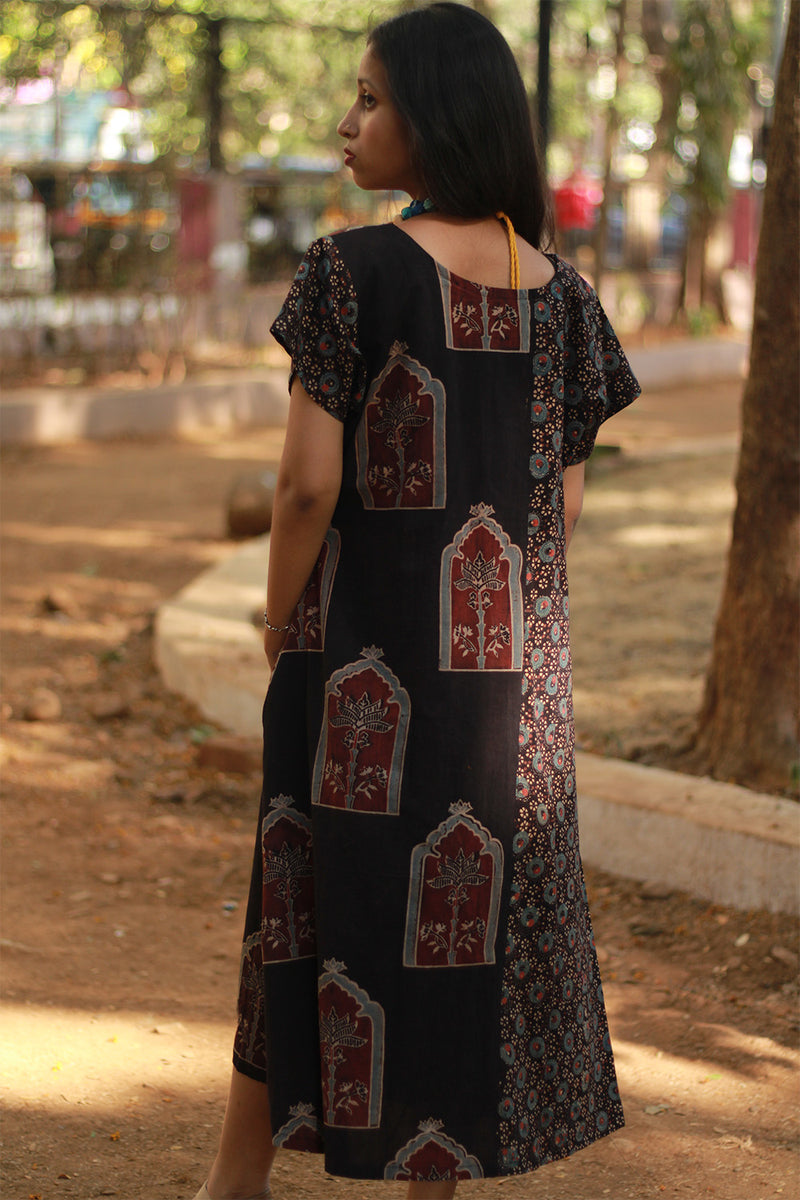 Sukoon | Midi Dress | Noir Universe with Jharokha Ajrakh