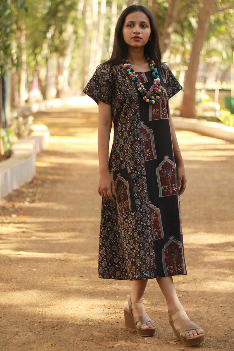 Sukoon | Midi Dress | Noir Universe with Jharokha Ajrakh