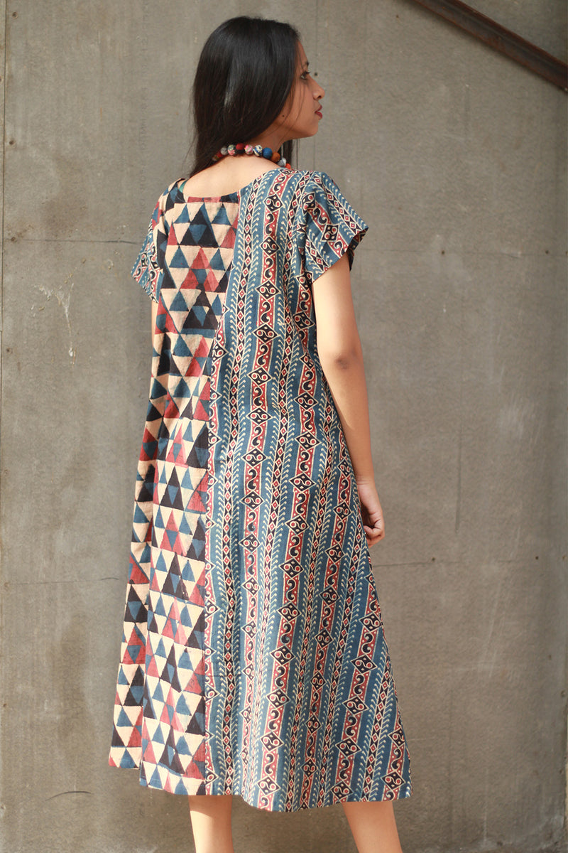 Sukoon | Midi Dress | Brown Trikon Ajrakh