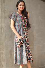 Sukoon | Midi Dress | Brown Trikon Ajrakh