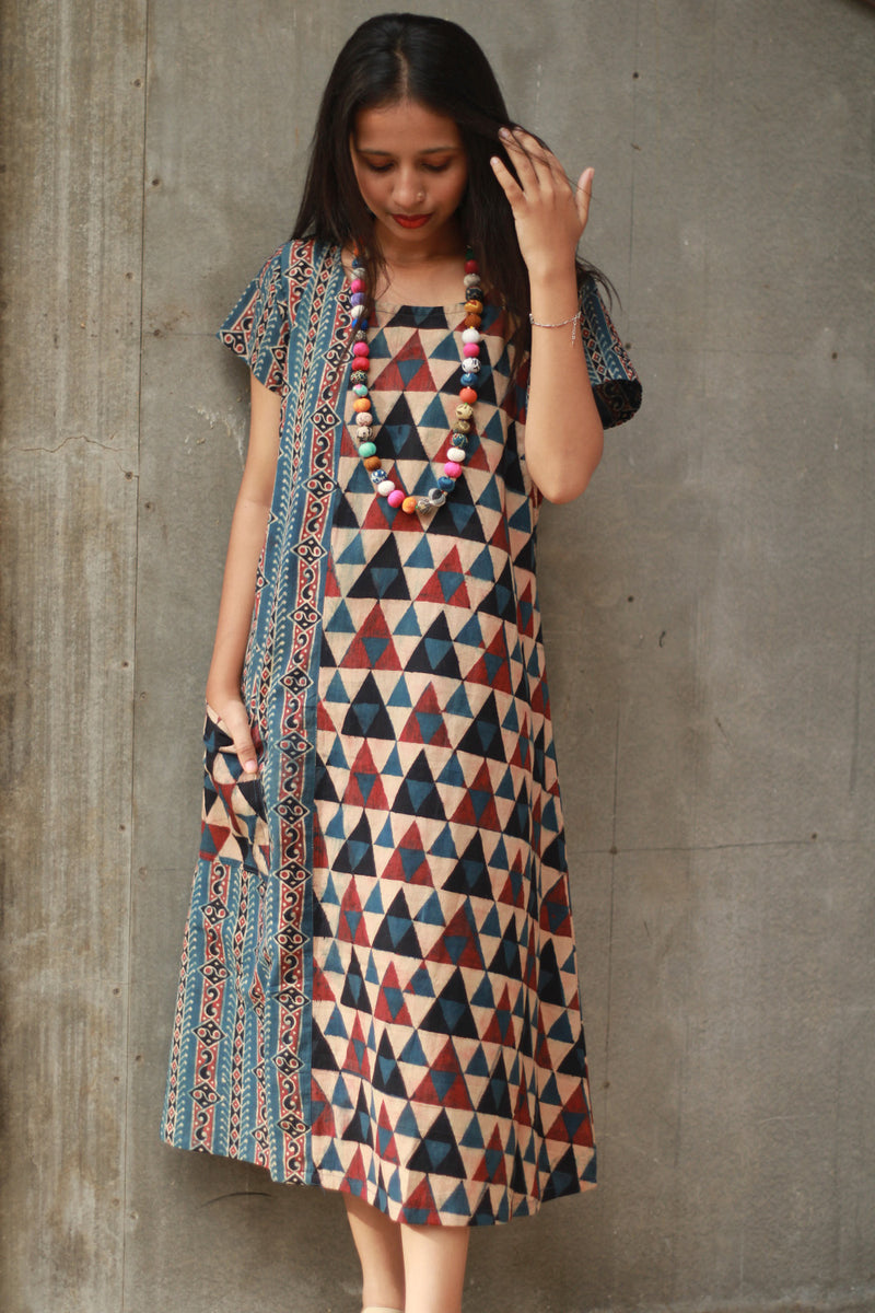 Sukoon | Midi Dress | Brown Trikon Ajrakh