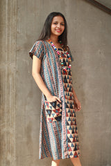 Sukoon | Midi Dress | Brown Trikon Ajrakh