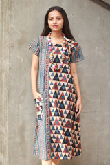 Sukoon | Midi Dress | Brown Trikon Ajrakh