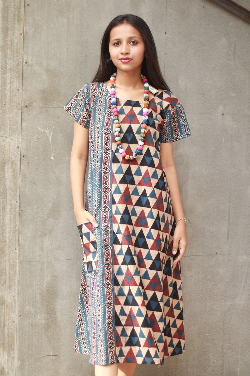 Sukoon | Midi Dress | Brown Trikon Ajrakh