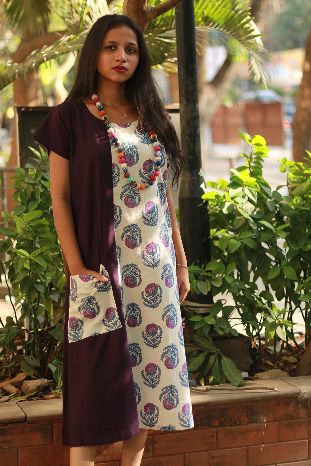 Sukoon | Midi Dress | Purple with Floral Sanganeri