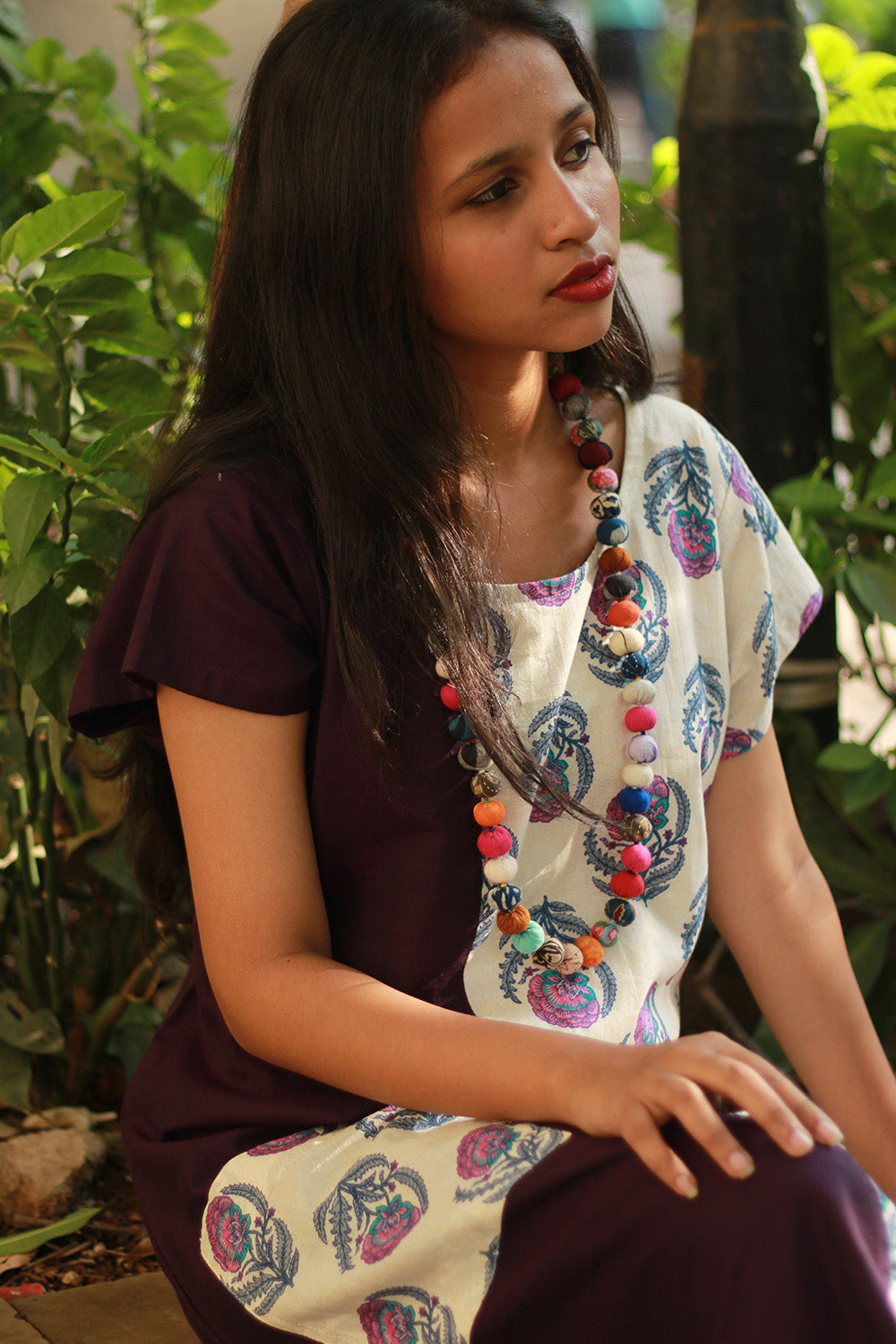 Sukoon | Midi Dress | Purple with Floral Sanganeri