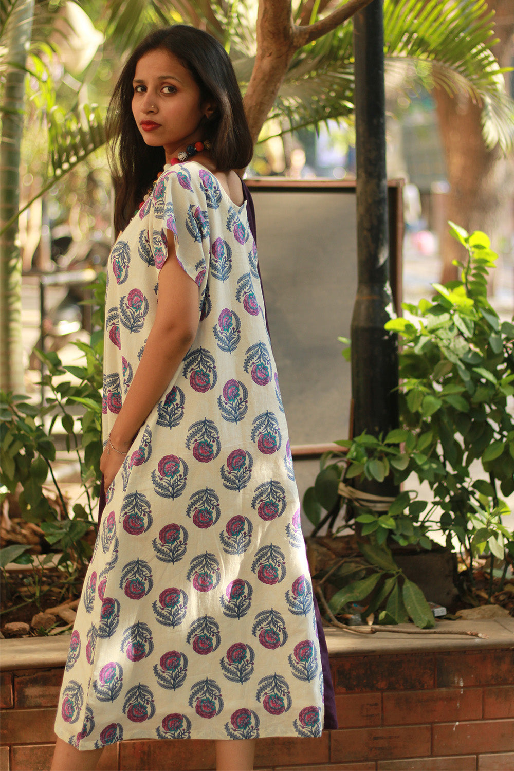 Sukoon | Midi Dress | Purple with Floral Sanganeri
