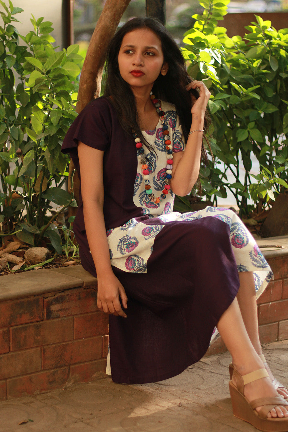 Sukoon | Midi Dress | Purple with Floral Sanganeri