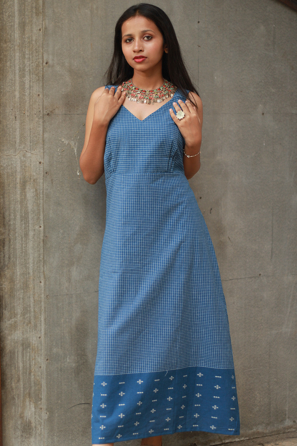 Mili | Sleeveless Dress | Blue Checks