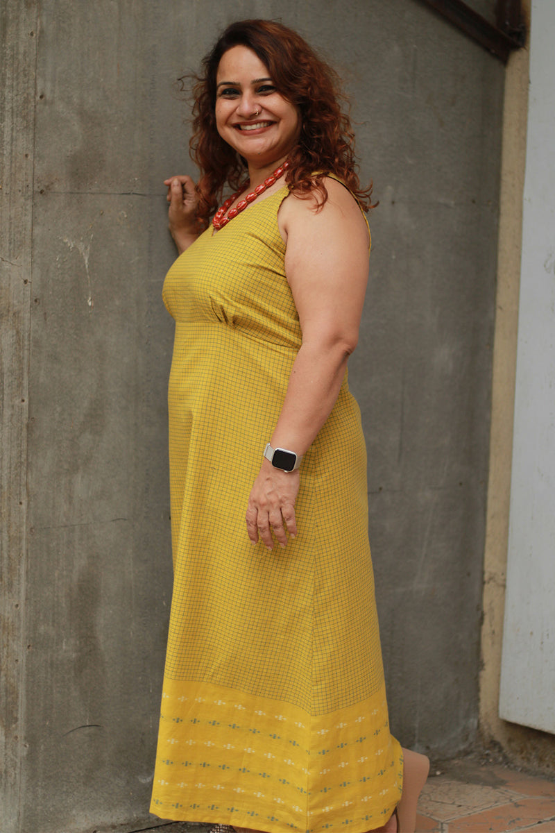 Mili | Sleeveless Dress | Ochre Checks