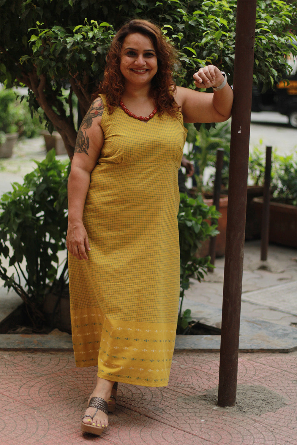 Mili | Sleeveless Dress | Ochre Checks