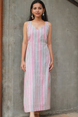 Mili | Sleeveless Dress | White and Peach Sanganeri
