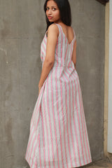 Mili | Sleeveless Dress | White and Peach Sanganeri