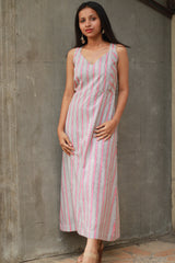 Mili | Sleeveless Dress | White and Peach Sanganeri