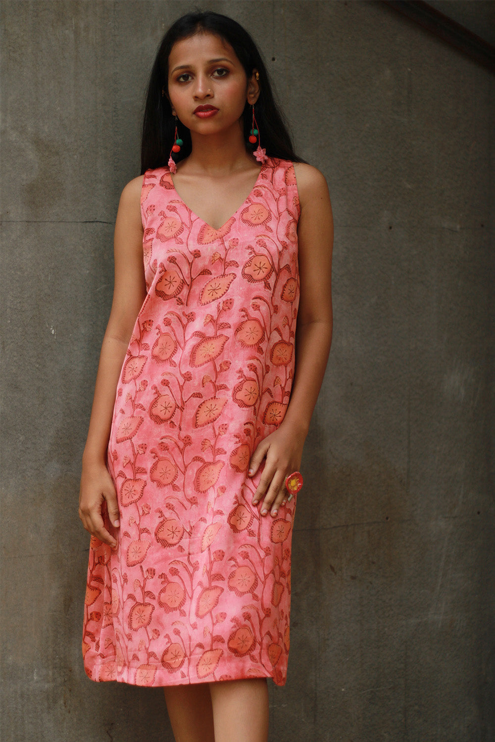 Noor | Sleeveless Modal Dress | Peach Vanaspati