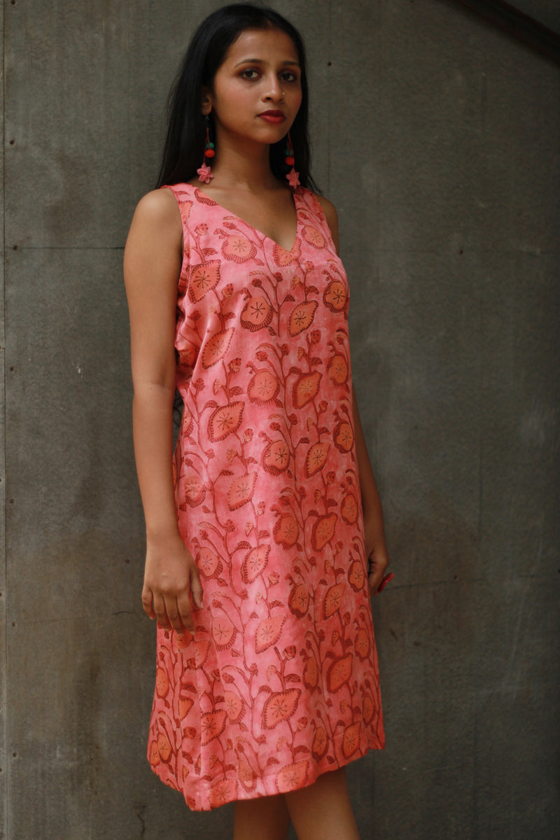 Noor | Sleeveless Modal Dress | Peach Vanaspati