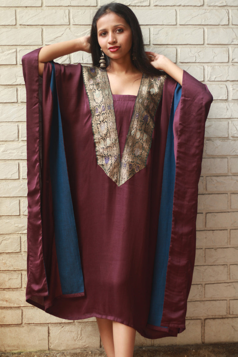Banarasi Sitaara | Modal Silk Kaftan | Wine