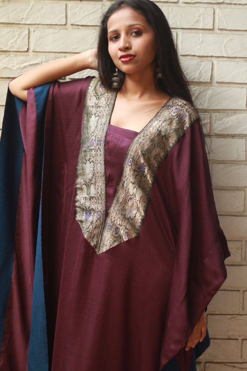 Banarasi Sitaara | Modal Silk Kaftan | Wine