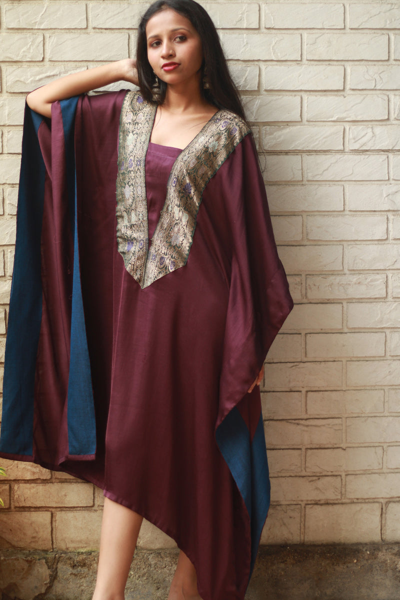 Banarasi Sitaara | Modal Silk Kaftan | Wine