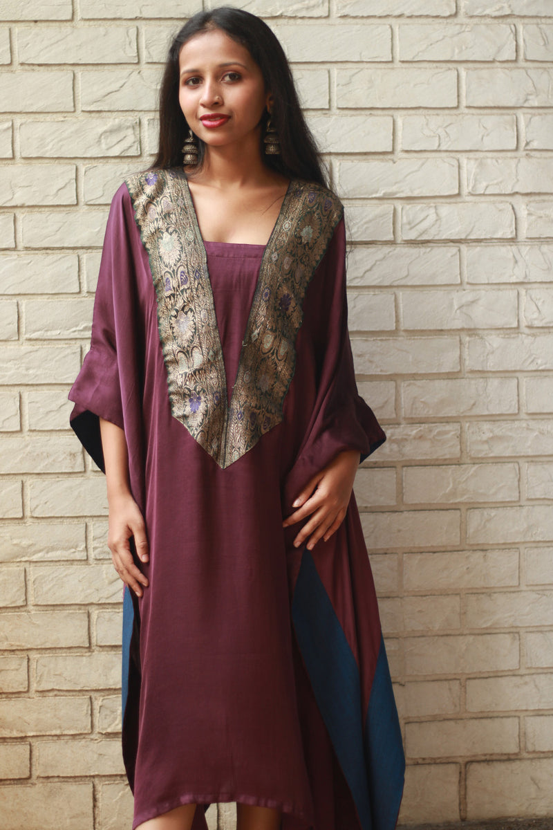 Banarasi Sitaara | Modal Silk Kaftan | Wine