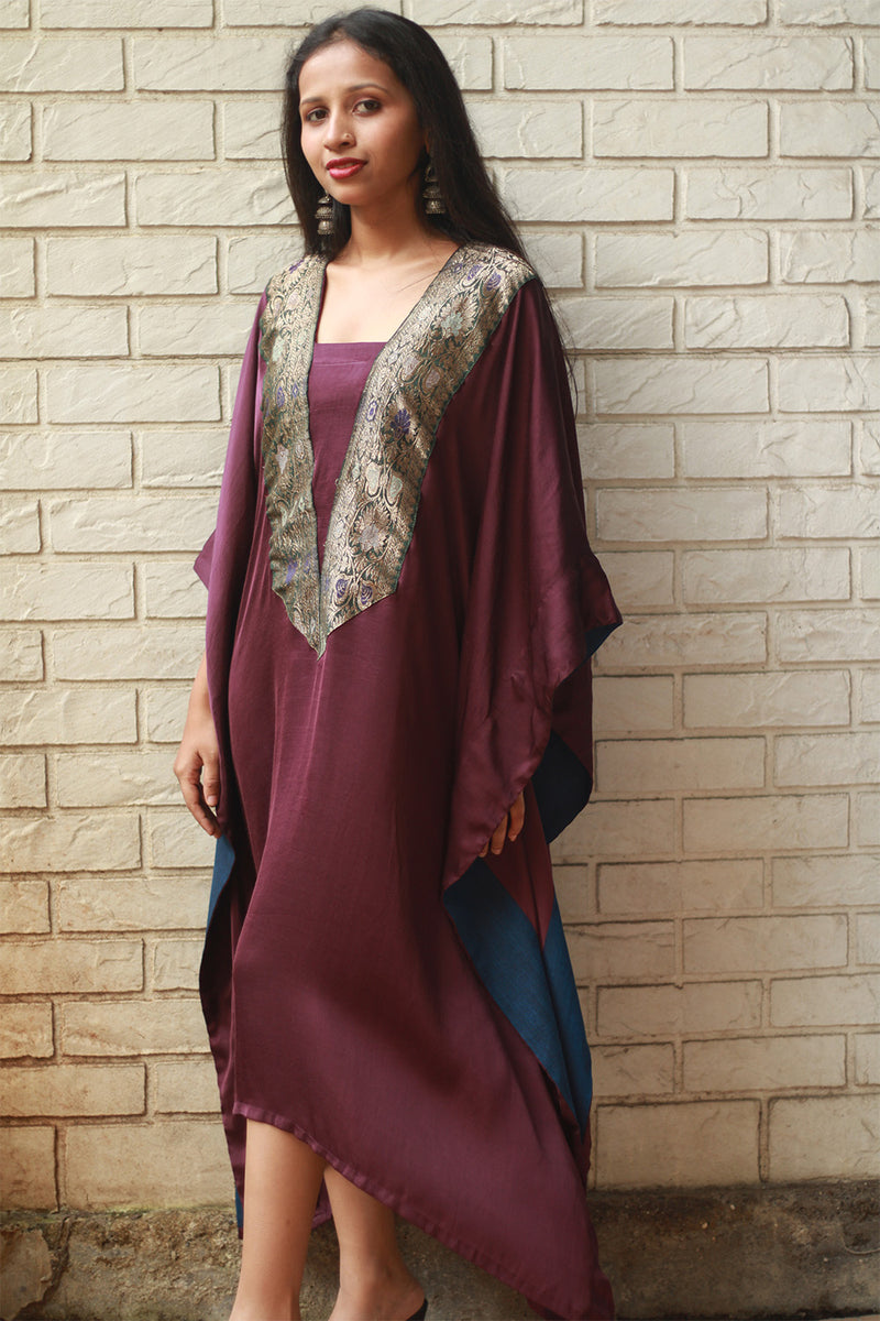Banarasi Sitaara | Modal Silk Kaftan | Wine