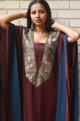 Banarasi Sitaara | Modal Silk Kaftan | Wine