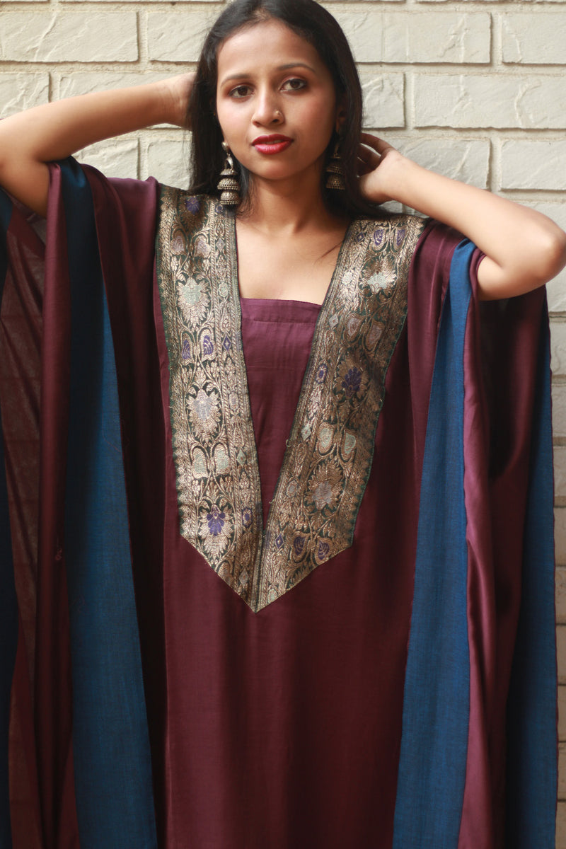 Banarasi Sitaara | Modal Silk Kaftan | Wine