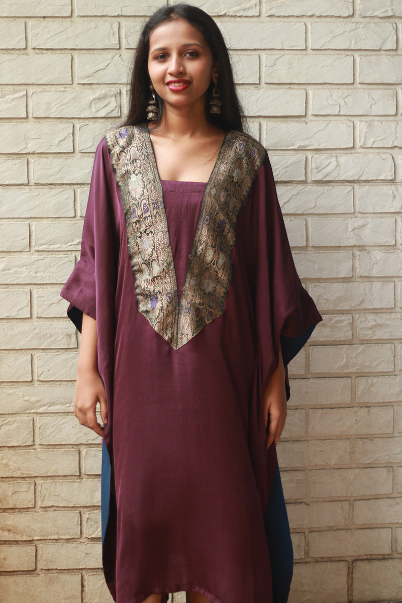 Banarasi Sitaara | Modal Silk Kaftan | Wine