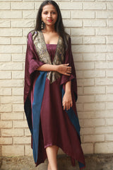 Banarasi Sitaara | Modal Silk Kaftan | Wine